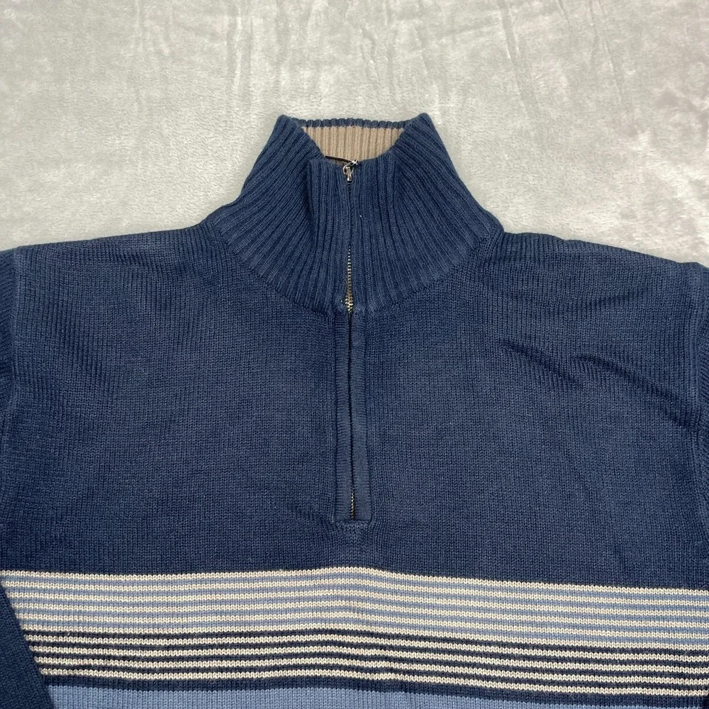 Jolly 513 Doaba Hosiery Sweater Mens Large Navy Striped Knit Long Sleeve 1/4 Zip